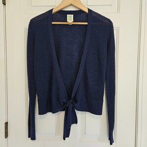 Title Nine Sweater Womens Size M Blue Washable Wool Ballet Core Tie Front Waffle